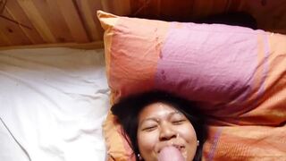 Super Cumshot in Face of a Super Cute Asian Girl with Super Big Tits