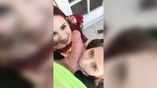 Two Random Girls outside Smoking on Campus Spontaneously Suck my Dick in Public