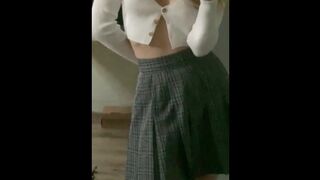 Schoolgirl in a Geeky Outfit Showing Ugly Tits