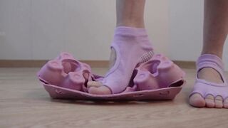 Crushing Egg Carton Wearing Yoga Socks | TrissTV on ManyVids