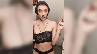 Petite Goth Smokes Cigarette and Masturbates