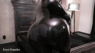 Hot Horny Woman in Black Latex Catsuit Slow Sexy Movements and Masturbaton Relaxings on the Bed