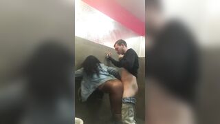 Black girl fucks white cock in club restroom