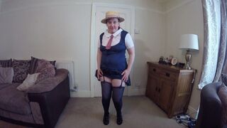 Mom wearing Schoolgirl Uniform with Stockings & Suspenders