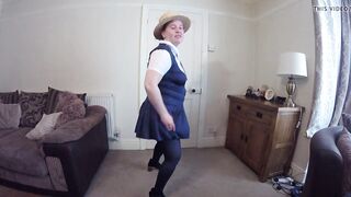 Mom wearing Schoolgirl Uniform with Stockings & Suspenders