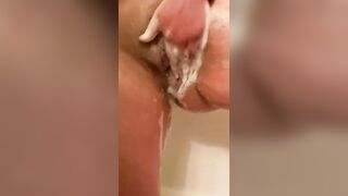 Playing with myself in the Shower while Shaving my Hairy Teen Pussy