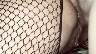 Close up Anal Cream Pie in my Fishnet Body Stocking