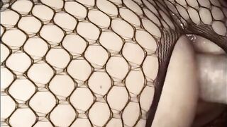 Close up Anal Cream Pie in my Fishnet Body Stocking