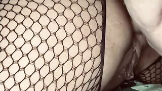 Close up Anal Cream Pie in my Fishnet Body Stocking