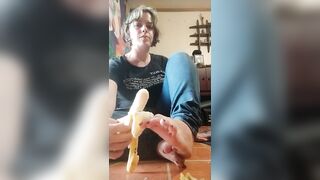 Peels a Banana with her Toes and Takes a Big Bite