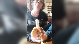 Peels a Banana with her Toes and Takes a Big Bite