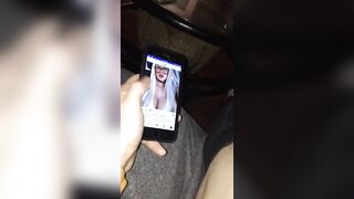 Blonde Babe Sucks Daddy while he looks at Huge Tits on Instagram