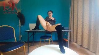 SEXRETARY no Panties Secretary with Black Dress Heels Security Cam in the Office