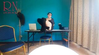 SEXRETARY no Panties Secretary with Black Dress Heels Security Cam in the Office