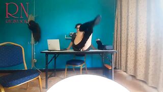 SEXRETARY no Panties Secretary with Black Dress Heels Security Cam in the Office