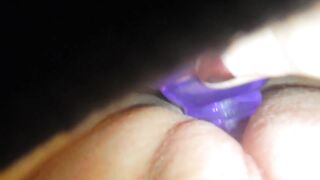 Fucking my Shaved Pussy with a Purple Dildo