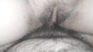 Close-up breeding creampie and big cumshot on hairy pussy