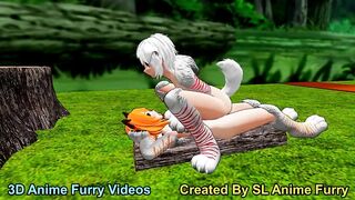 White Anime Dog Girl Riding Outdoors Sex in the Forest