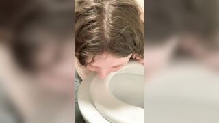 Slut pisses and licks toilet seat humiliation