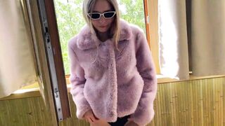 Californiababe is sucking dick in purple coat