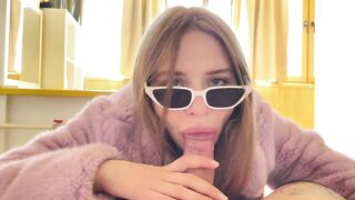 Californiababe is sucking dick in purple coat