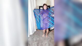 Dancing  naked in my transparent scarf. Mature Latina granny with hairy pussy