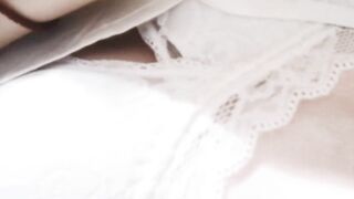 Gentle masturbation in beautiful white lingerie