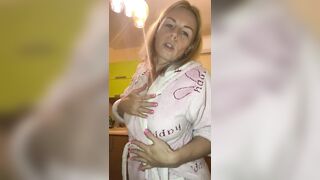 Hot mom wants to cum on her tits. Spits and plays with nipples.