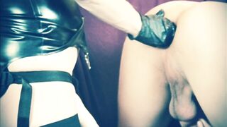 Latex mistress pegging again - Ass stretching training... Road to fisting!