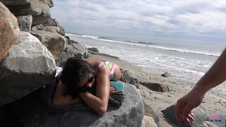 At the Beach on Labor Day Weekend. Pacific Ocean. Viva Athena in a Bikini