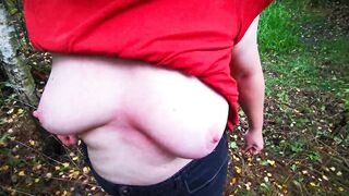 Titslapping near pond in the woods