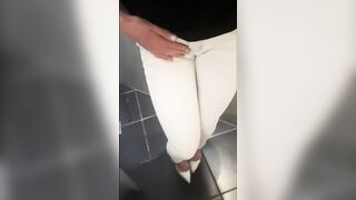 Desperate pee in white Jeans and rubbing my wet clit Full video on ModelHub