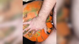 MY BOYFRIEND PAINTED A PUMPKIN ON MY FAT ASS AND THEN SMEARED IT ALL OVER WITH HIS DICK