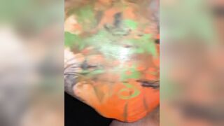 MY BOYFRIEND PAINTED A PUMPKIN ON MY FAT ASS AND THEN SMEARED IT ALL OVER WITH HIS DICK