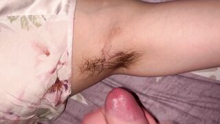 Cumshot on hairy armpits