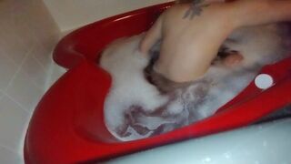 Dirty little slut takes a bubble bath in heart shaped tub and plays with feet ????????????