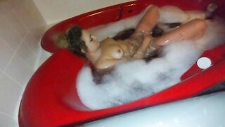 Dirty little slut takes a bubble bath in heart shaped tub and plays with feet ????????????