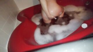 Dirty little slut takes a bubble bath in heart shaped tub and plays with feet ????????????