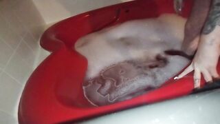 Dirty little slut takes a bubble bath in heart shaped tub and plays with feet ????????????