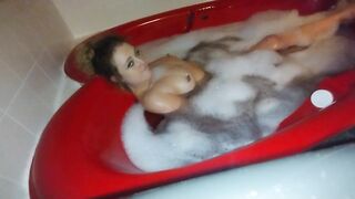 Dirty little slut takes a bubble bath in heart shaped tub and plays with feet ????????????