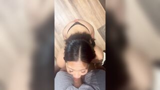 Two hand twist blowjob on knees