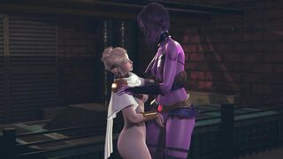 Light elf fingering dark elf's pussy