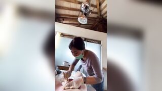 Man Cums on his Asian Esthetician while she Wax him