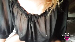 nippleringlover rubbing pierced pussy on massage toy - big nipple rings play - pierced tits & nipple