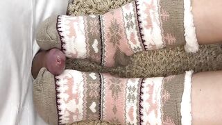 Winter socks footjob and cum on soles with socks