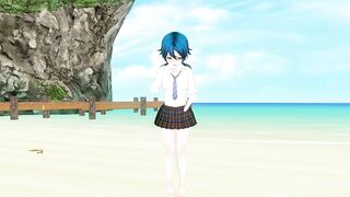 3D HENTAI Schoolgirl on the beach after school