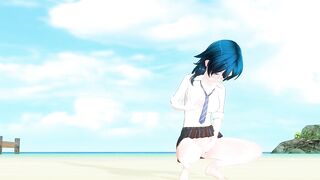 3D HENTAI Schoolgirl on the beach after school