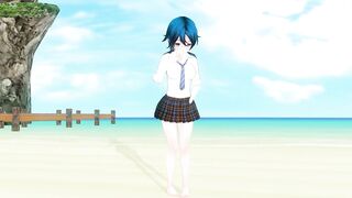 3D HENTAI Schoolgirl on the beach after school