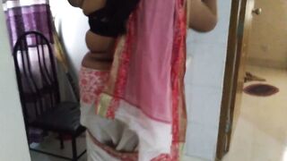 Indian college mam in saree getting ready to go to office, hot student sees madam's sexy body and fucks hard - Huge cum