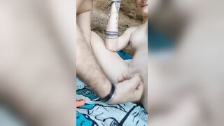 Blowbjob and masturbating DANGEROUS outdoor